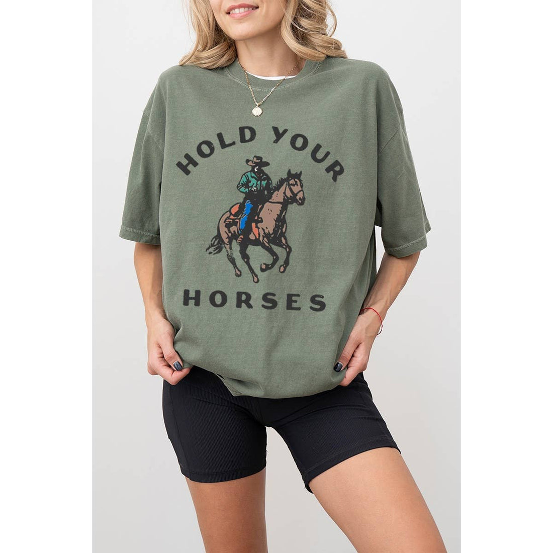 HOLD YOUR HORSES VINTAGE GRAPHIC OVERSIZED TEE