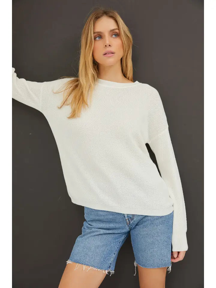 Classic Crew Neck Drop Shoulder Ribbed Sweater