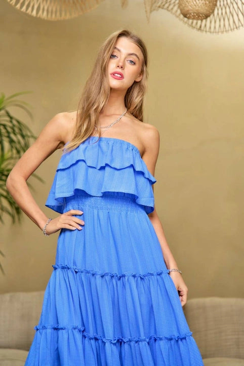 Tiered Flowing Tube Top and Skirt Tube Maxi Dress