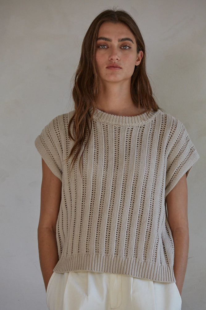 Knit Sweater Round Neck Short Sleeve Top