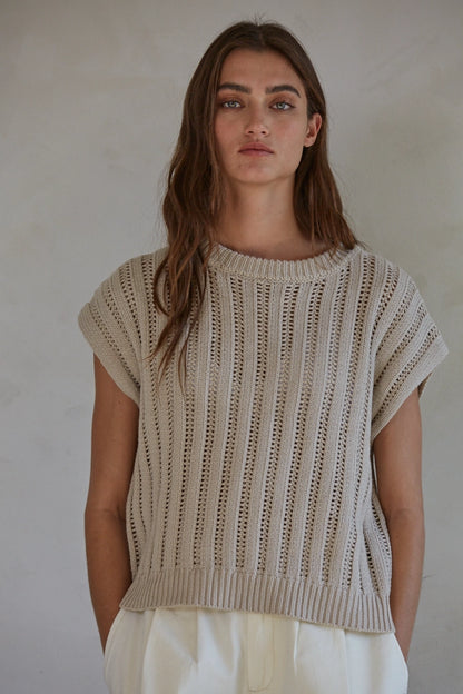 Knit Sweater Round Neck Short Sleeve Top