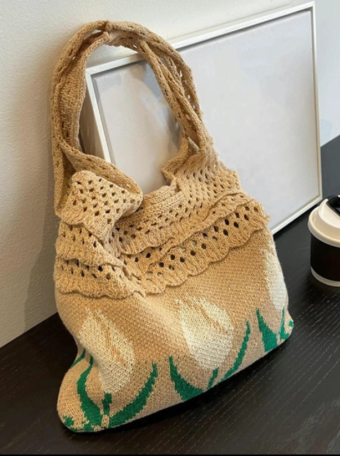 Crochet Vintage Floral Tote Bag