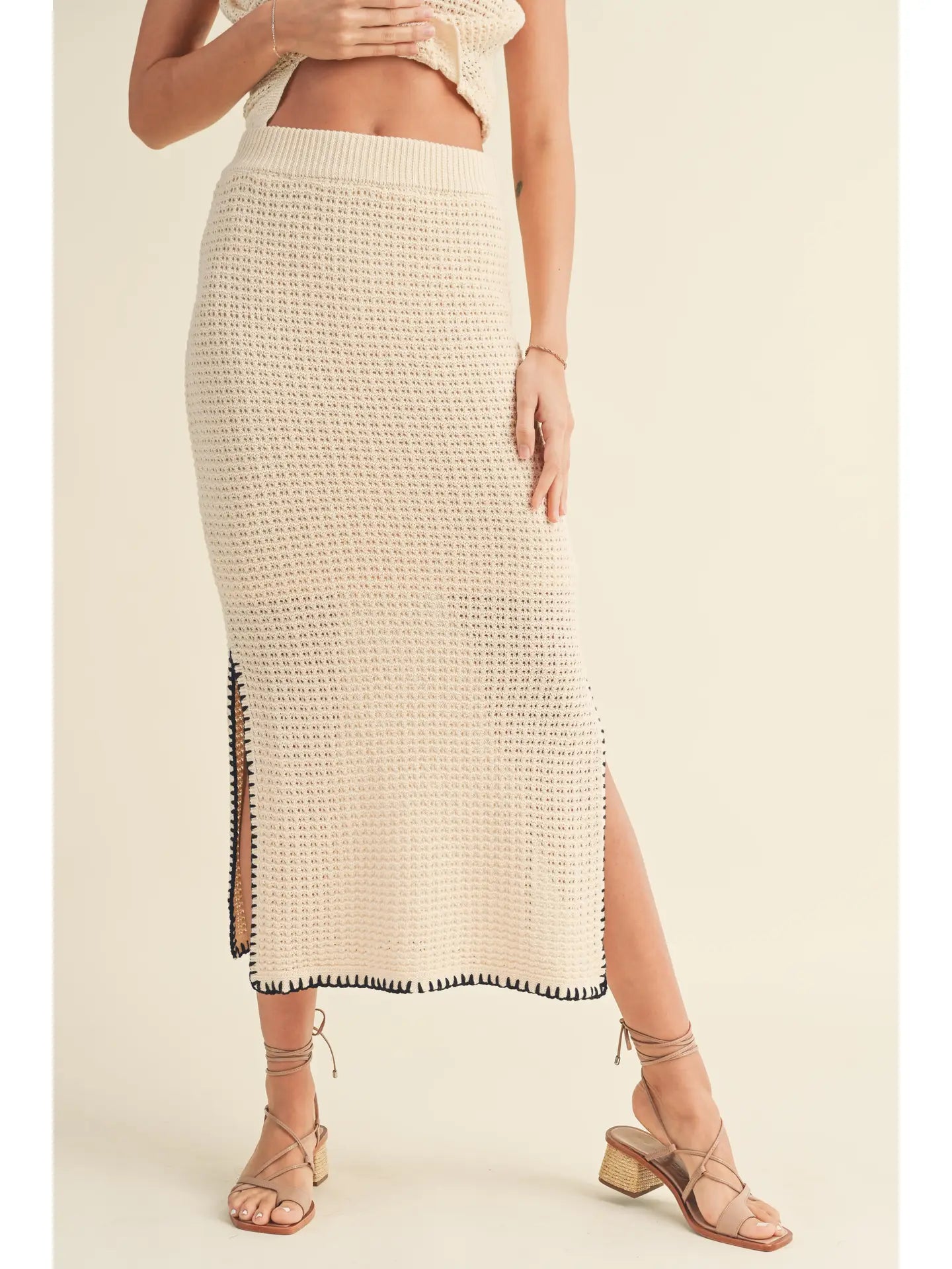 Crochet Knitted Skirt with Stitching Detail