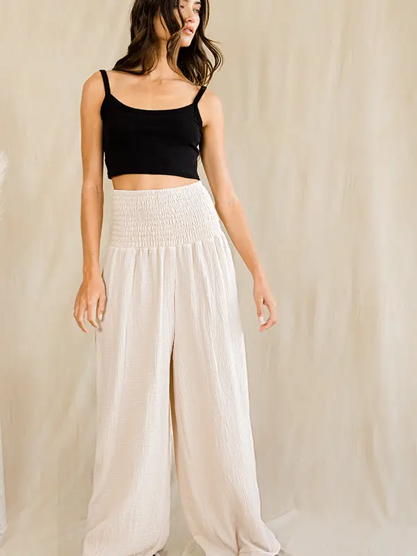 Smocked Waist Wide Leg Pants