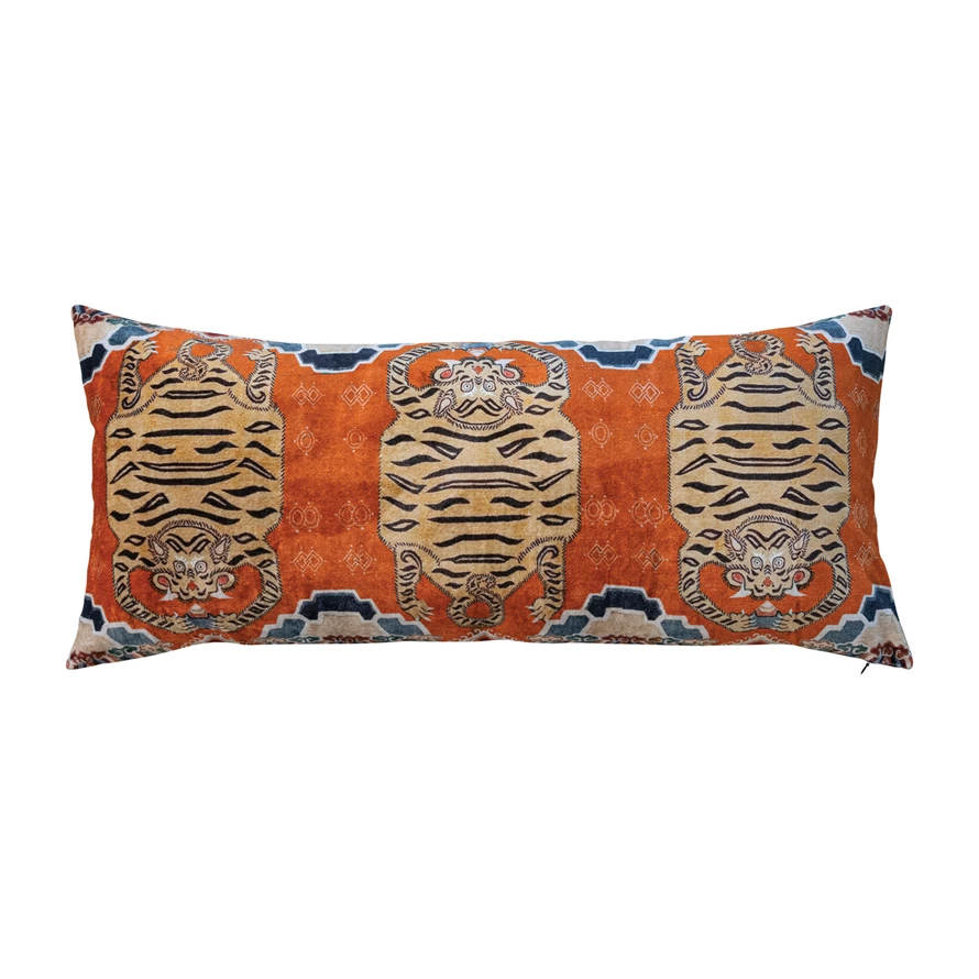 Cotton Velvet Printed Lumbar Pillow