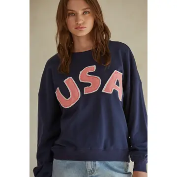 Cotton French Terry Crew Neck with USA Patch Work