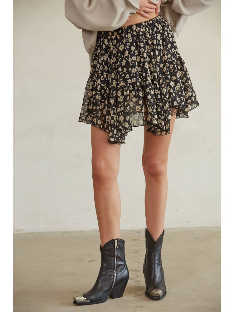 Floral Print Flare Mini Skirt