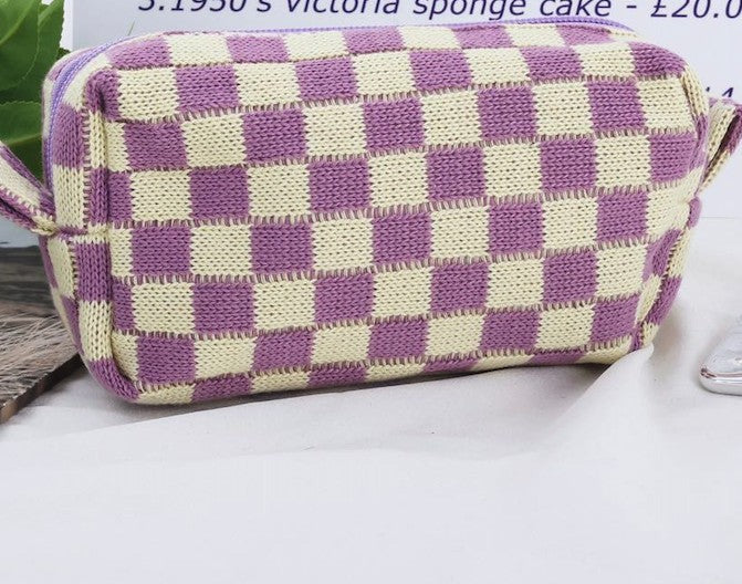 Checkered Knitted Cosmetic Bag